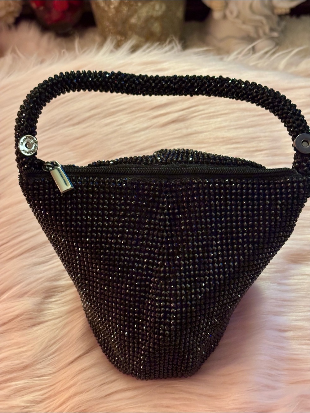 Elegant Black Crystal Mini Handbag with Beaded Handle